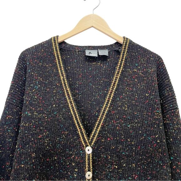 Vintage 80s Liz Claiborne LizWear Wool Varsity Cardigan Black Speckle Size Small - Picture 10 of 14